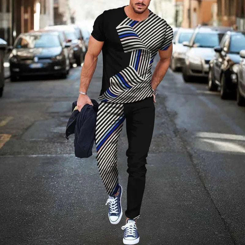 men t-shirt long pants summer