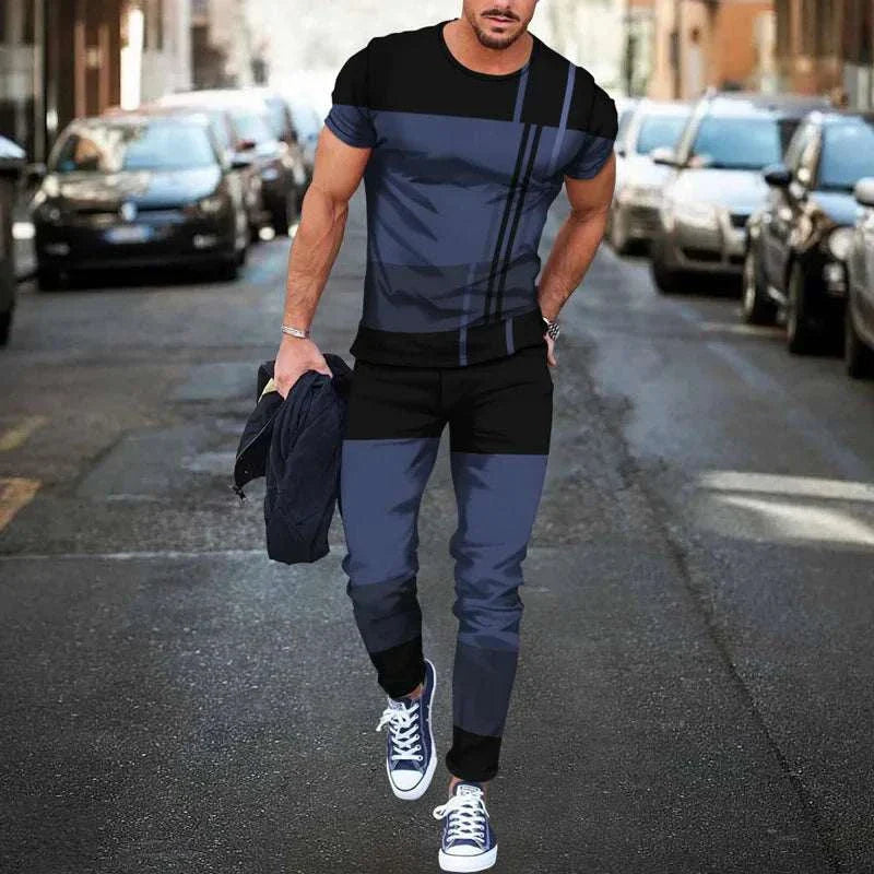 men t-shirt long pants summer