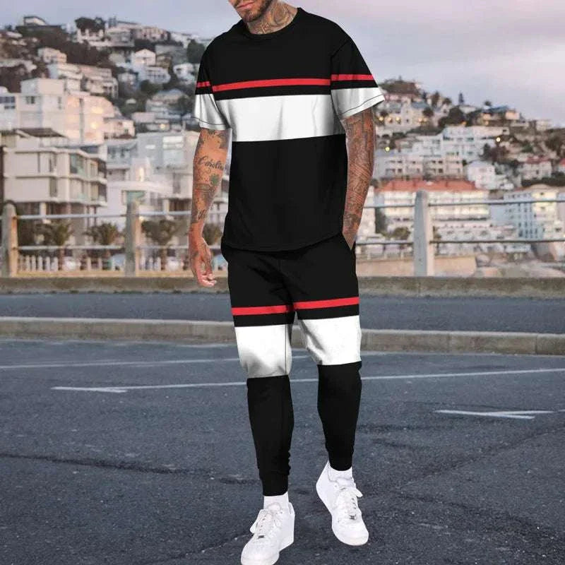 men t-shirt long pants summer