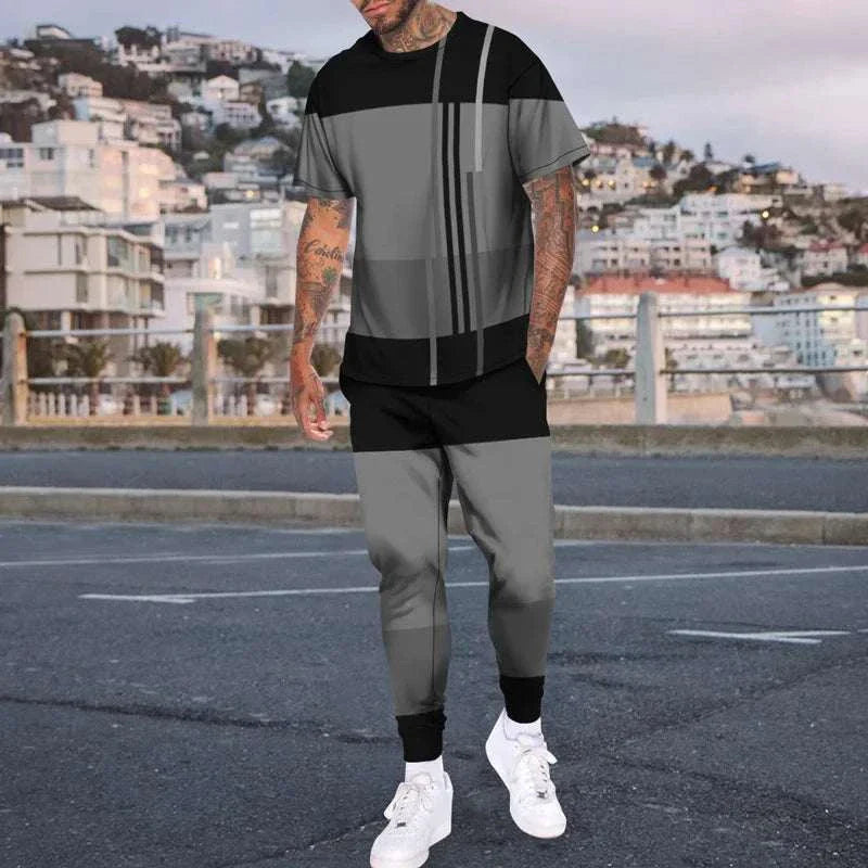 men t-shirt long pants summer