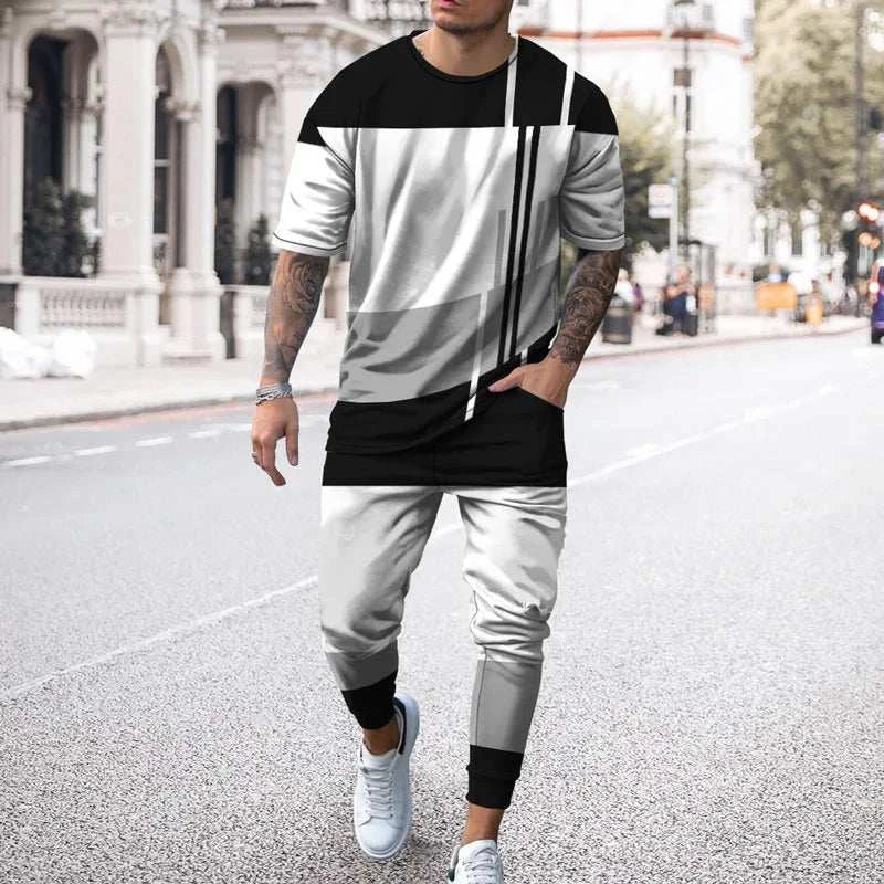 men t-shirt long pants summer