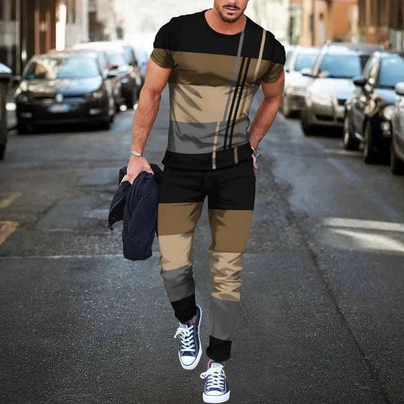 men t-shirt long pants summer
