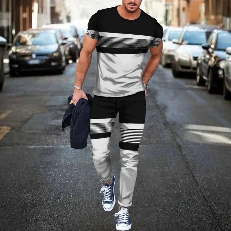 men t-shirt long pants summer