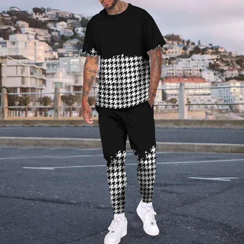 men t-shirt long pants summer
